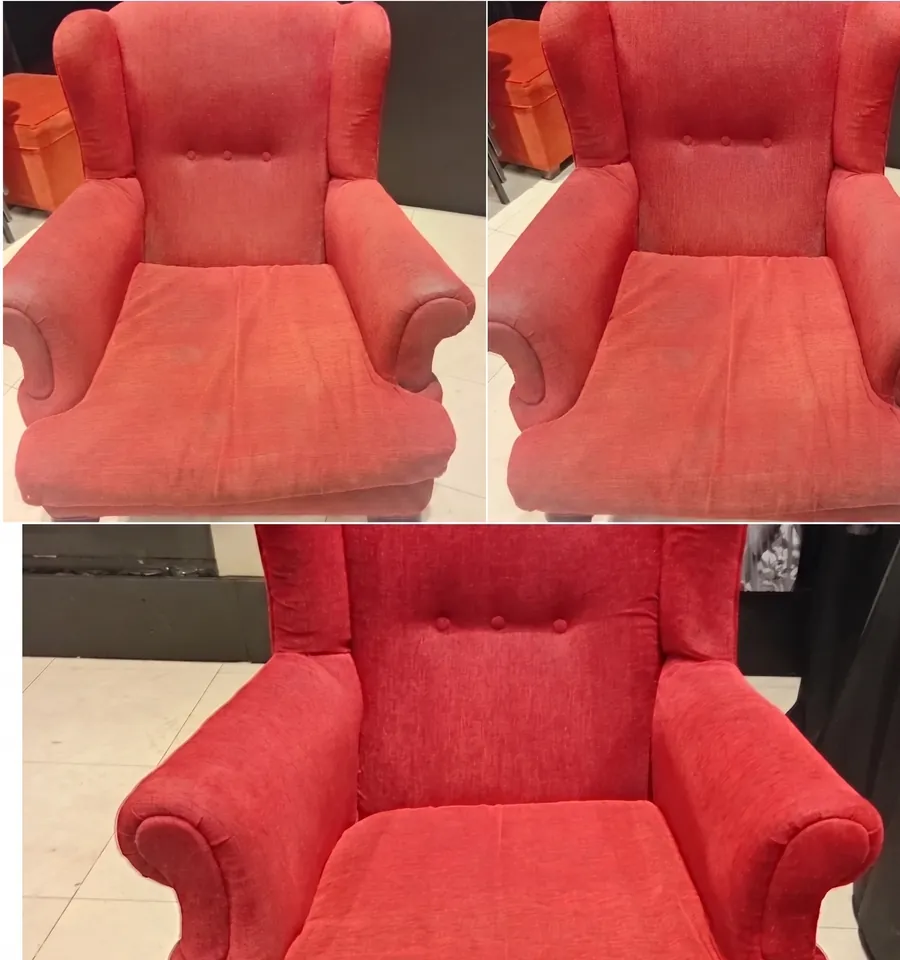 Sillón tapizado renovado, sin marcas y con aspecto limpio y profesional